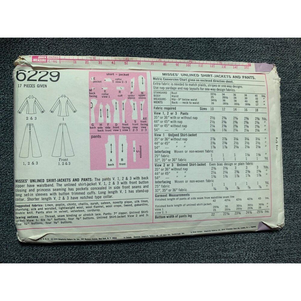 Simplicity Misses Shirt Jacket Pants Sewing Pattern Size 10 6229 - uncut - Picture 8 of 13